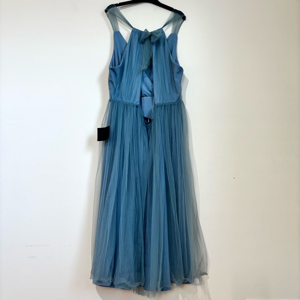 Lulu's NEW/Tag XL Ambiance Slate Blue Mesh Tulle Prom Wedding Party Midi dress - Picture 4 of 16